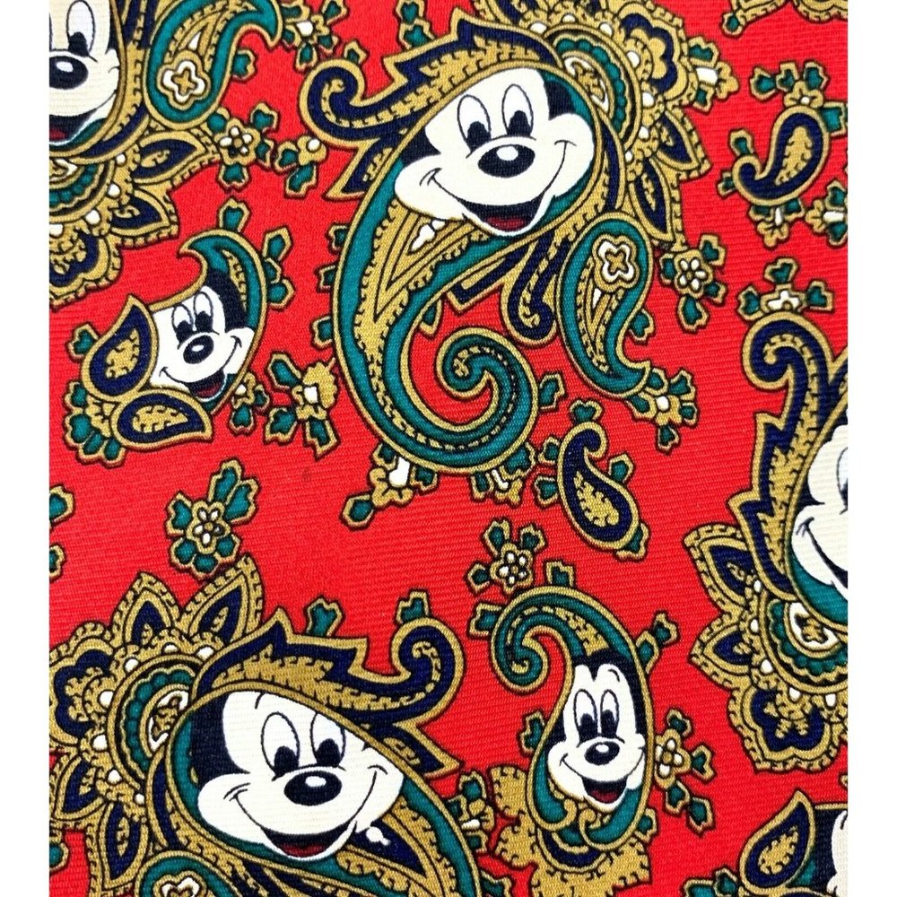 Disney Mickey Mouse Men's Necktie. Balancine. Paisley Background. Red. Silk.
